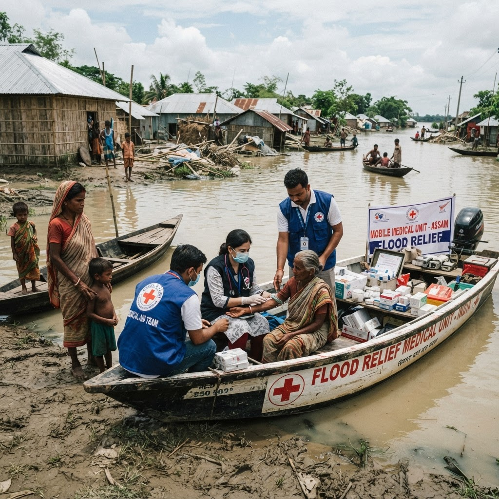 Emergency mobile clinics for flood-hit villages in Assam